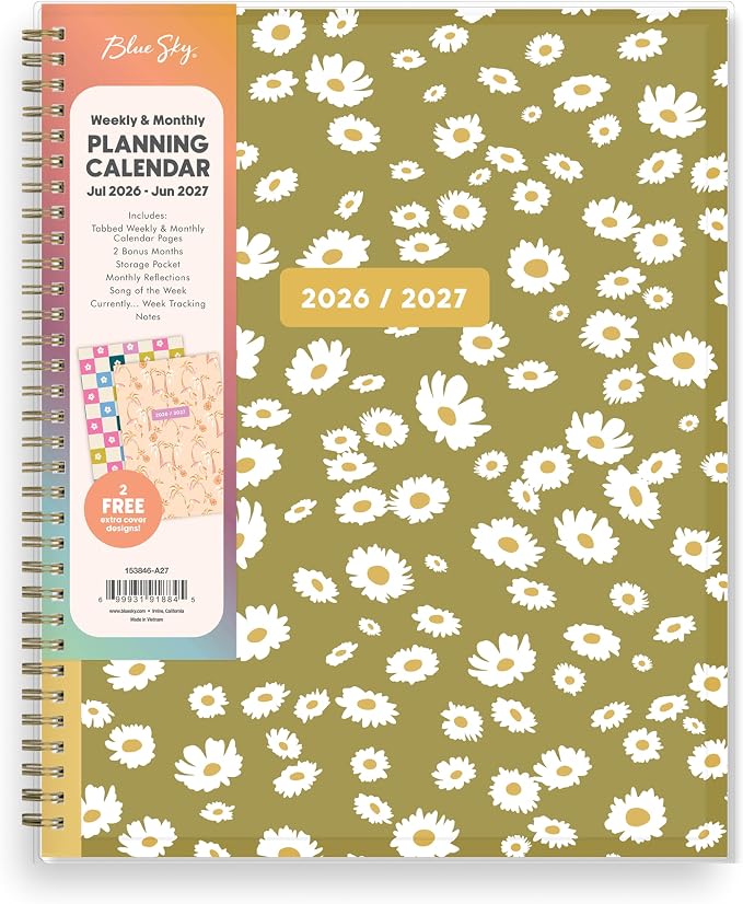 Blue Sky Gen Z 2026-2027 Weekly and Monthly Academic Year Planner Calendar, July 2026 - June 2027, 8.5" x 11", Flexible Interchangeable Cover, Wirebound, Laminated Tabs, Storage Pocket, Coreen