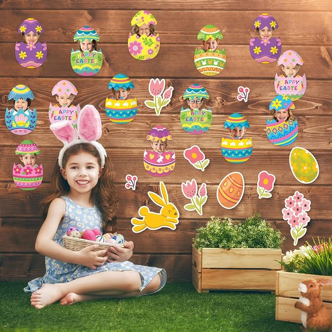 60pcs Easter Egg Theme Cutouts Easter Bulletin Board Decorations Spring Egg Shaped Paper Cut-Outs Classroom Decor for Boys Girls Classroom DIY Craft Photo Kindergarten Preschool Wall Door Supplies
