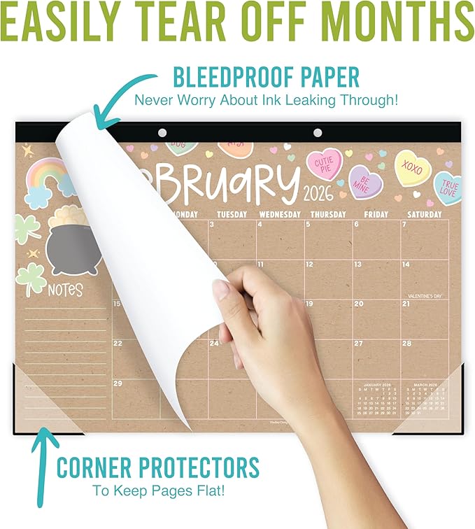 Hadley Designs Large Teacher Desk Calendar 2026-2027 - Desktop Calendar 2026, 18-Month Desk Calendars for Home, Office & Classroom, Cute Classroom Must Haves, Teacher Appreciation Gifts