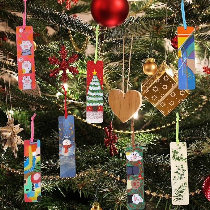 Rcpuirl 50 PCS Extra Large Thick Wood Bookmark with Tassels & Gift Ribbons – Unfinished Wooden Bookmarks to Paint, Bulk Blank Bookmarks for DIY Crafts, Painting, Wedding, Birthday Party Decors