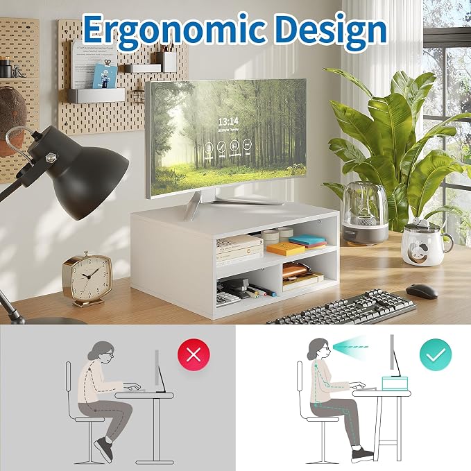 Desktop Printer Table with Storage, 2 Tier Printer Stand for Desk, Desk Organizers and Accessories for Home Office, White
