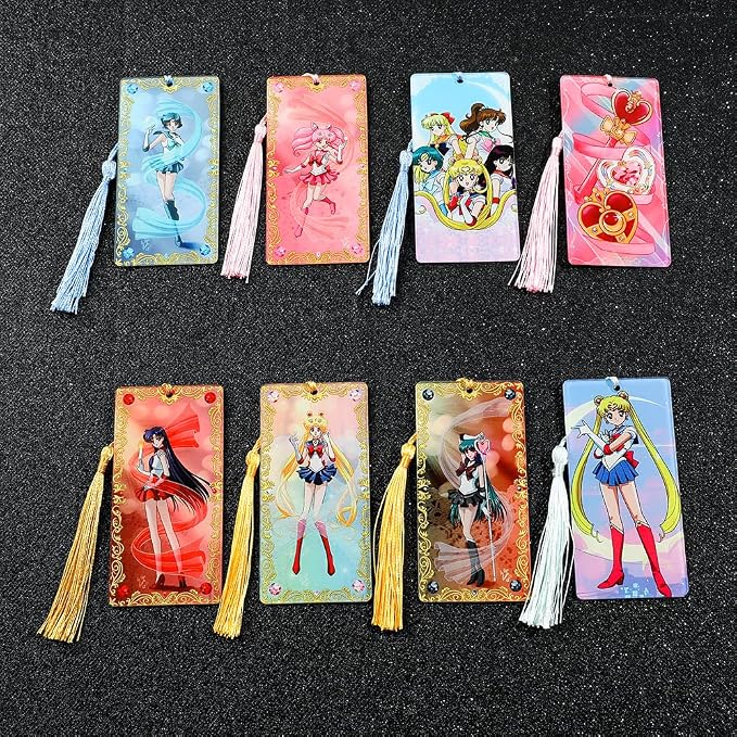 1pc Anime Female Warrior Bookmark - Sailor Cartoon Acrylic Cartoon Bookmarks for Fans Bookworms, Reading Marker Book Accessories, Holiday Gifts, Christmas Gifts (8PCS)