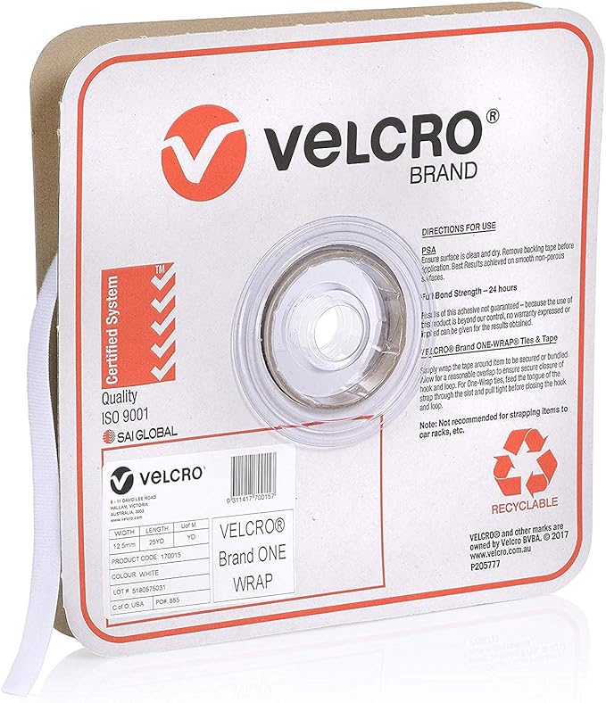 Velcro 170015 1/2in. x 25yds Back to Back Strap, White
