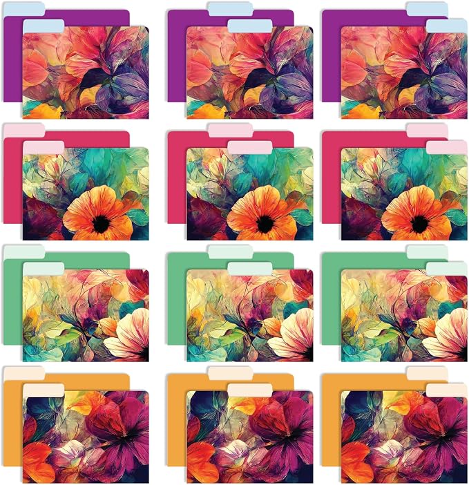 Global Printed Products Deluxe Designer Printed File Folders, 1/3 Cut Tab, Assorted Positions, Letter Size, 24/pk (Abstract Floral)