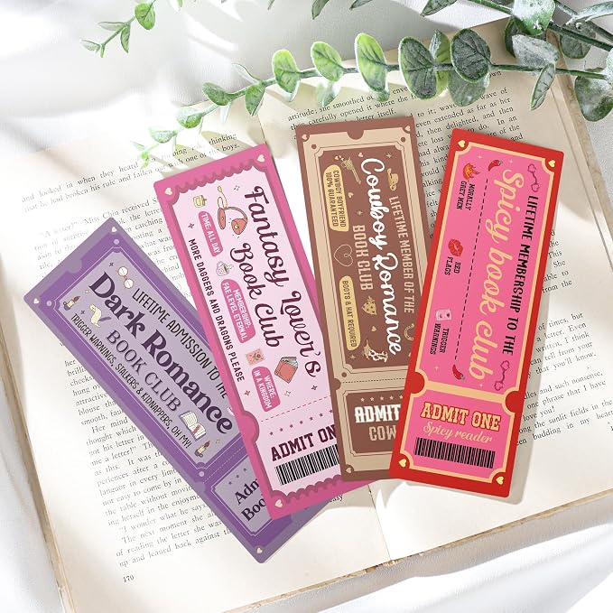 Personalized Bookmark Bulk Gifts - 100 Pcs Funny Book Club Ticket Paper Bookmarks for Women Men Books Lovers Fantasy Dark Romance Page Markers Accessories Bookish Gift for Birthday Christmas