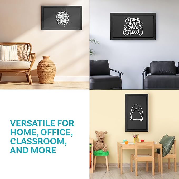 Sunnydaze Large Magnetic Chalkboard for Wall with Pine Frame - Blackboard for Wall Includes Chalk and Eraser - Black