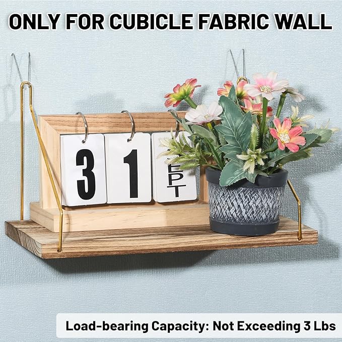Cubicle Shelf For Fabric Walls With Hooks：12x6.0in Wooden Cubicle Shelf Hanging Organizer Silver Bracket Use For Office Cubicle Accessories Office Stylish Ations Cubicle Decorations For Women Desk