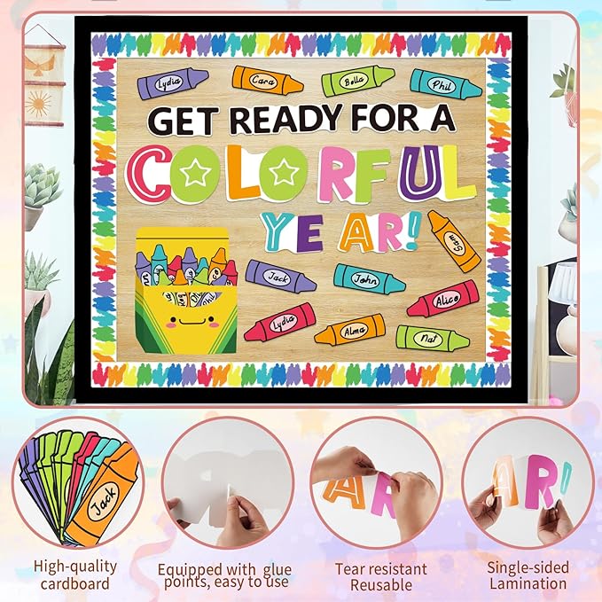 VABAMNA 61Pcs Crayon Bulletin Board Decorations Set - Get Ready for A Colorful Year Crayon Cutouts for Bulletin Board Back to School Home Wall Classroom Door Decorations