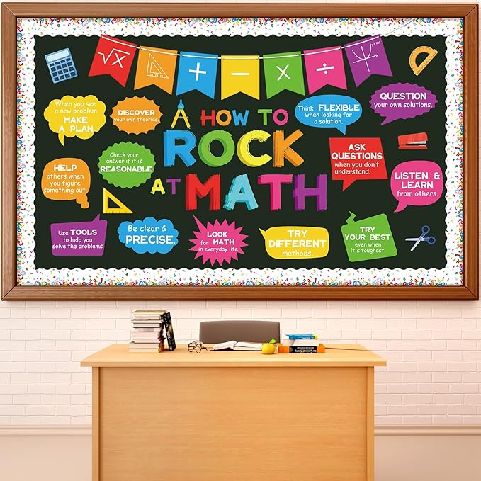 party greeting How to Rock at Math Bulletin Board Set Maths Classroom Decoration Mathematics Paper Cutouts Math Bulletin Board Border for School Educational Wall Decor Teacher Back to School Supplies