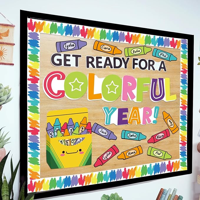 VABAMNA 61Pcs Crayon Bulletin Board Decorations Set - Get Ready for A Colorful Year Crayon Cutouts for Bulletin Board Back to School Home Wall Classroom Door Decorations