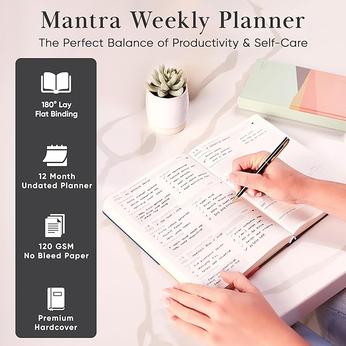 2026 Planner, Daily Journal & Gratitude Journal All-In-One with To Do List, Self Care Prompts & Habit Tracker - 7 x 10 - Black