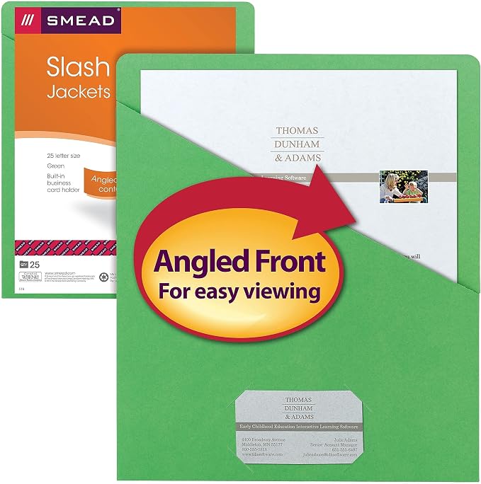 Smead Slash Jacket, Letter Size, Green, 25 per Pack (75432)