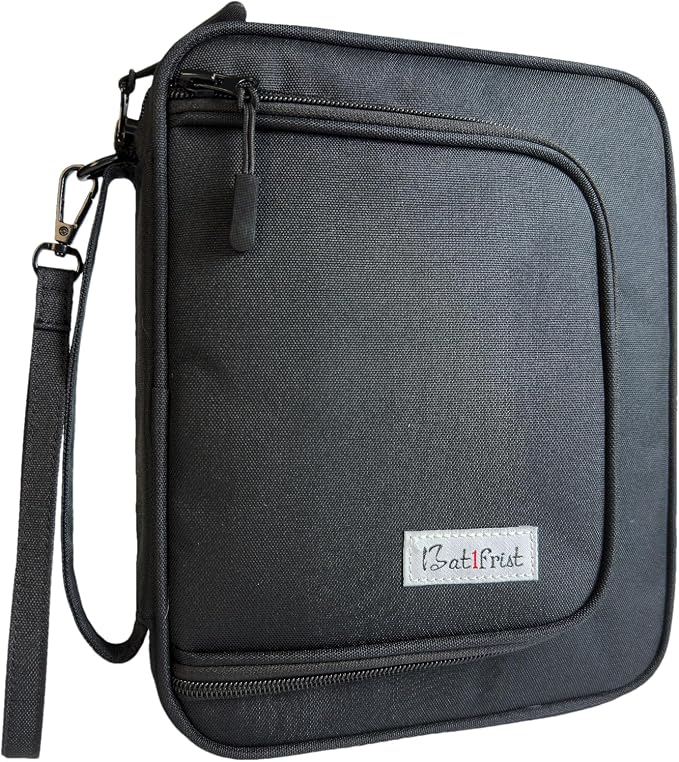 Black Bible Cover Case for Men,Church Study Book Bible Bag, Bible Carrying Bag with Pockets for Bible Accessories, Bible Case with Zipper Christian Gifts fits Bible Size Up to 9.5"x8"x2"