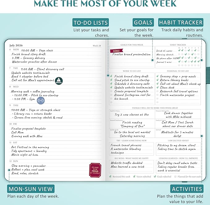 Legend Planner PRO Dated Jan 2026-Jan 2027 – Deluxe Weekly & Daily Organizer with Time Slots. Appointment Book Journal for Work & Time Management, A4 Hardcover (Viridian Green)