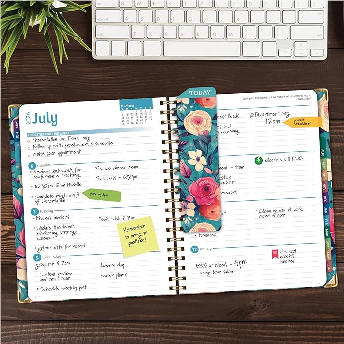 HARDCOVER Academic Year 2026-2027 Planner: 14 Months (May 2026 Through June 2027) 8.5"x 11" Daily Weekly Monthly Planner Yearly Agenda. Bookmark, Pocket Folder and Sticky Note Set (Teal Floral)