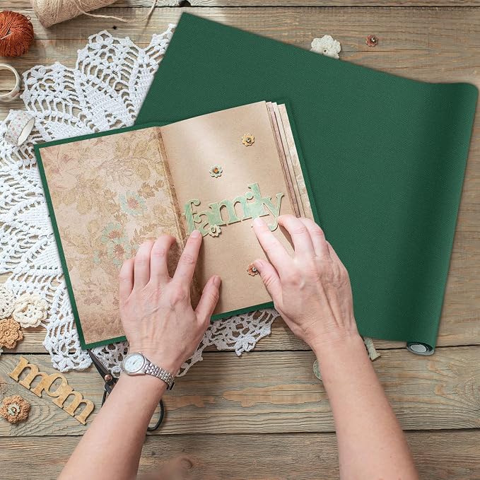 PerKoop Book Cloth for Book Binding 40 x 16 Inch Fabric Surface Paper Backed Bookcover Archival European Durable Strong Bookbinding Supplies Cover Books Album Scrapbooking (Dark Green)