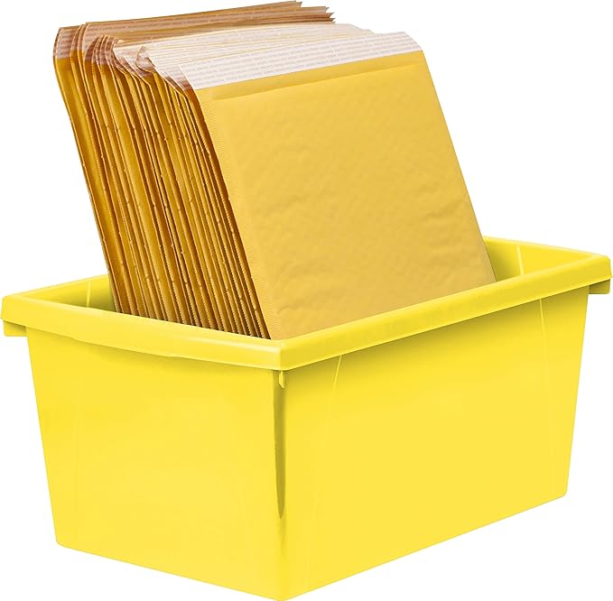 Storex 5.5 Gallon Storage Bin – Plastic Classroom Organizer for Books and Supplies, Yellow, 1-Pack (61484C06C)