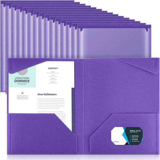 Henoyso 36 Pack Purple Plastic Folders with Clear Front Pockets Heavy Duty File Folders with 2 Pockets and Card Slot for Student Communication School Office Presentation Report
