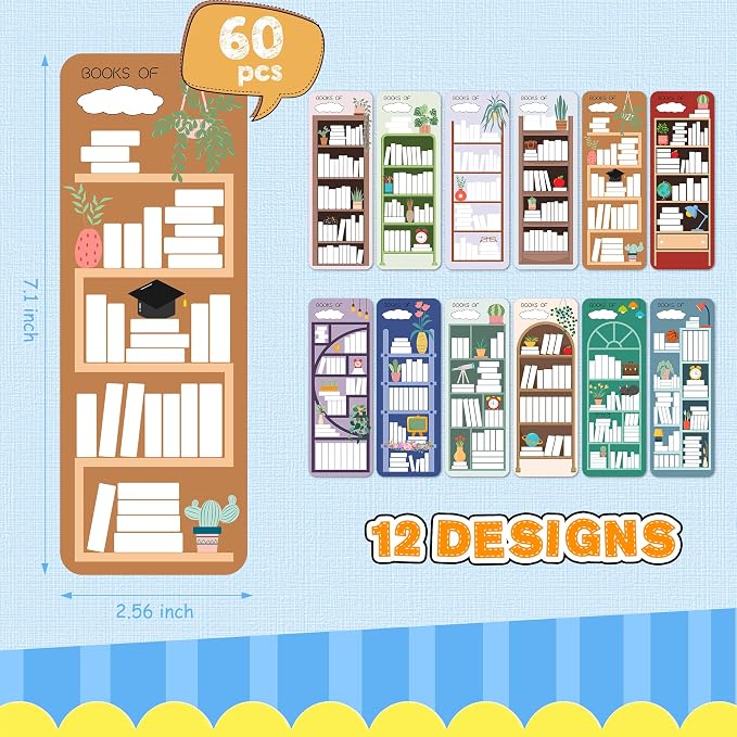 60Pcs Book Tracker Bookmarks Double-Sided Reading Page Markers Book Markers for Reading, Reading List Bookmark for Teacher Students Back to School Supplies Bookish Friends All Age