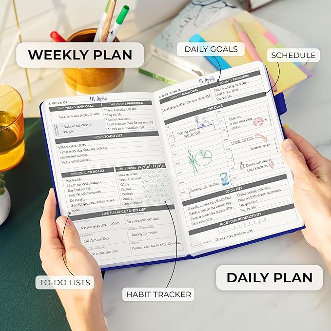 Clever Fox Daily Planner – Undated Planning Notebook with Hourly Schedule & To-Do List – Personal Day Task & Work Organizer, 6 Months (Royal Blue)