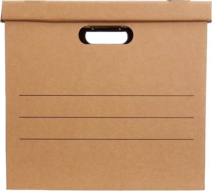 Amazon Basics Moving and Storage Boxes with Handles and Lift-Off Lids, Medium, 19" x 14.5" x 15.5", Brown, 10-Pack