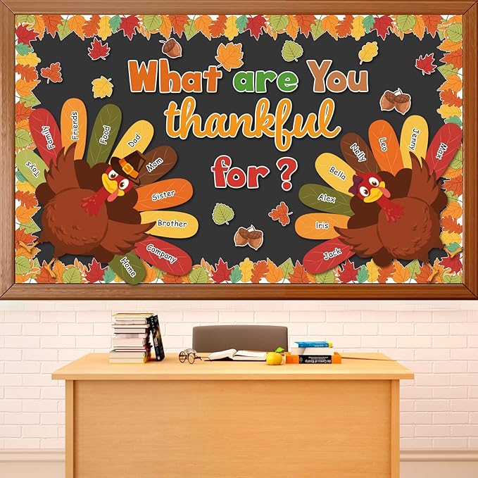 Fall Thanksgiving Turkey Classroom Bulletin Board Decorations We are Thankful Cutouts Autumn Maple Leaves Turkey Bulletin for Fall Harvest Student Teacher Wall Chalkboard Decor Supplies