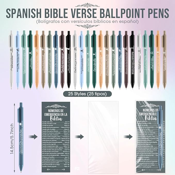 Feifeiya 50 Sets Christian Fathers Day Gifts Bulk Religious Pens Bible Verse Emergency Numbers Bookmark Scripture Catholic Gift for Women Men Church Welcome Sunday School(Boho Color,Spanish)