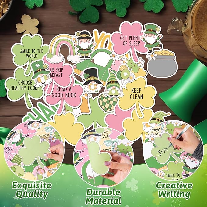 139Pcs St. Patrick’s Day Bulletin Board Decorations, Shamrock Cutouts Gnome Lucky Clover Name Tags Health Themed Classroom Bulletin Board Border Trims Office School Chalkboard Supplies Decor