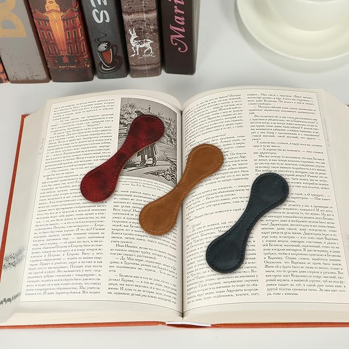 3PCS Magnetic Leather Bookmarks with Gift Box, Vintage Handmade Book Marks for Reading, Leather Magnetic Page Clips for Women Men Book Lovers, Teacher Appreciation Birthday Christmas Gifts
