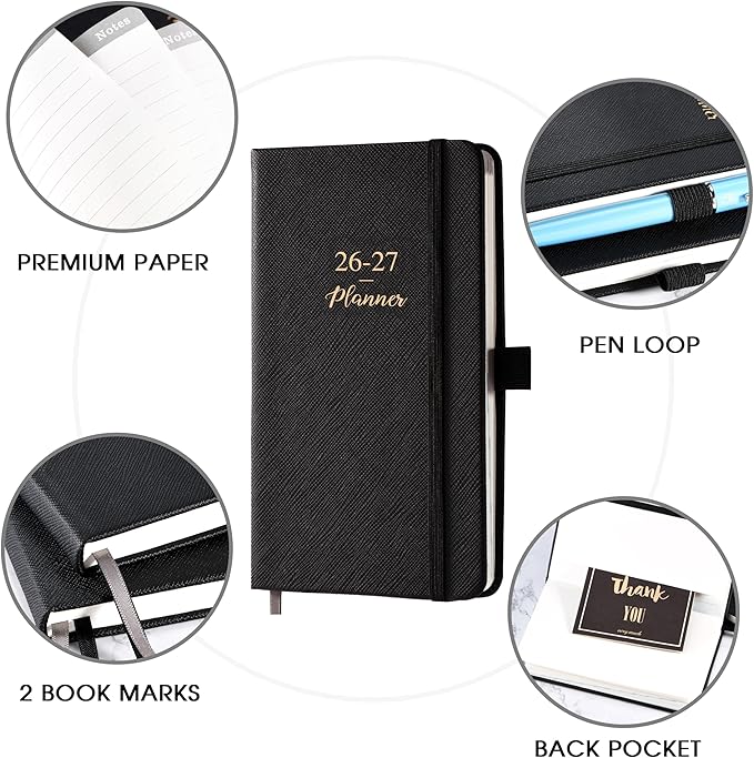 Pocket Planner 2026-2027, Jul 2026 - Jun 2027, Academic Planner 2026-2027, Weekly & Monthly Calendar, 6.3''×3.8'', Pen Loop, Back Pocket, Elastic Closure, Note Pages
