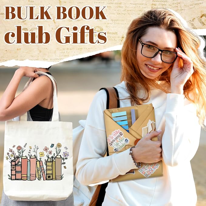 Resurhang 6 Sets/92 Pcs Blind Date with a Book Gift Supplies Book Lovers Gifts Books Club Gifts Kits Including Wildflower Canvas Bags Bookmarks Stickers Bookish Librarian Readers Gift for Women Men