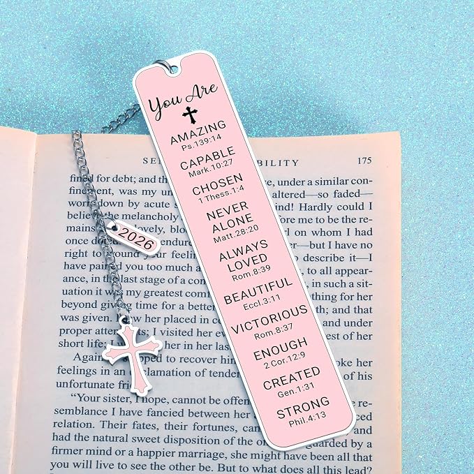 Bible Bookmark Baptism Gifts for Girl Teens Women Pink Stuff Christian Confirmation Religious First Communion Gifts for Girls Women Faith Birthday Easter Gift for Girls Stocking Stuffers for Teen Girl