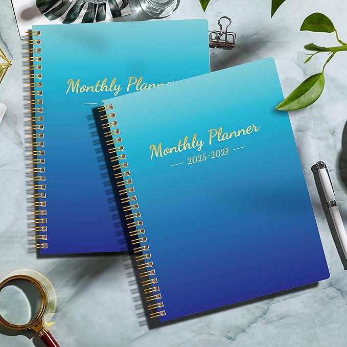 Monthly Planner 2026-2027, 18 Months Calendar Book from JAN 2026 - JUN 2027 with Habit Tracker, Goals,To -Do List, Summary & Monthly Review,Waterproof Cover Twin-Wire Binding, 8.5" x 11 Blue Gradient