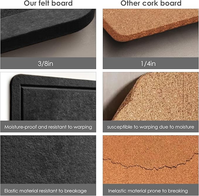 Lightomorrow Bulletin Board, 24 x 18 inches Decorative Felt Pin Board, Vision Board Cork Board Alternative for Wall, Foldable Photo Board Self-Adhesive Vision Board Mood Board with 20 Pushpins - Black