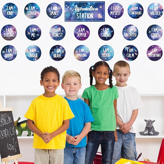 Outer Space Affirmation Station Bulletin Board Set Positive Bulletin Board for Classroom Growth Mindset Decoration Inspirational Motivational Accent Cutouts for Home School Teacher Wall Mirror Supply