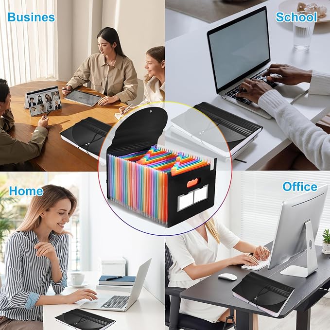 13 Pockets Accordion File Organizer 2 Packs Desktop Expanding File Folders with Colorful tabs for Paper Receipts, Bills&Taxes Organizer, Letter/A4 Size Document Holder for School, Office, Home