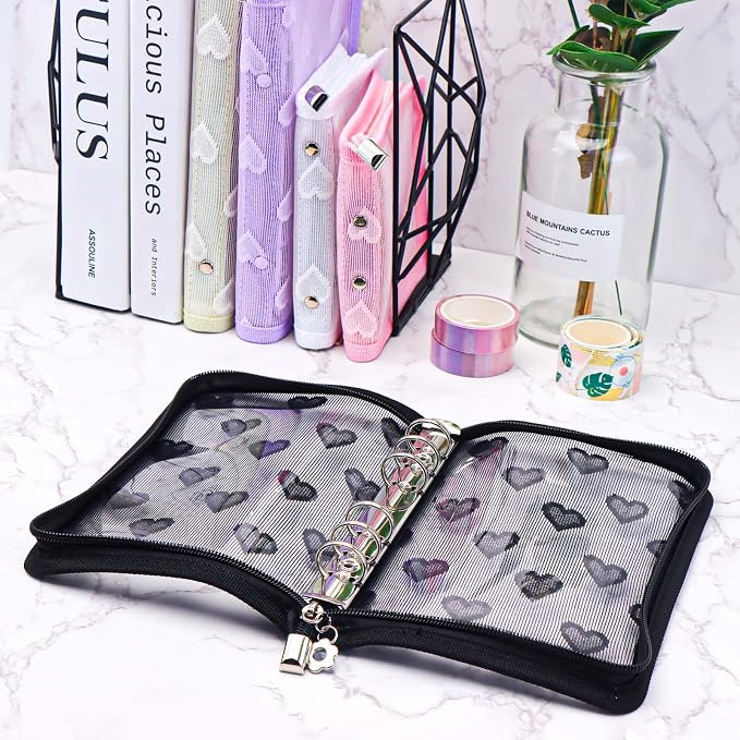 NatSumeBasics Black A6 Binder Zipper Cash Envelope Wallet 6 Ring Lace Zip Budget Binders Cover for Journaling Planner (Zipper Black, A6 Binder)