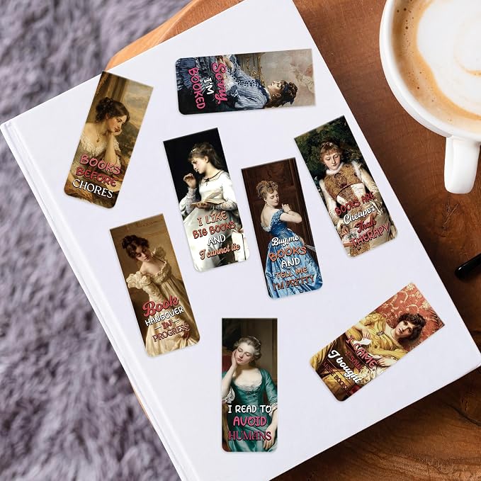 Funny Girl Magnetic Bookmarks, 30 Pcs Vintage Art Humor Book Marks Magnet Clips for Book Lovers, Cute Page Markers for Reading Women, Bookish Gifts for Journals Planner School Supplies