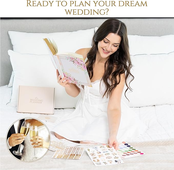 Wedding Planner Book and Organizer – Luxury Floral Hardcover Bridal Planner 9.45 x 7.09 in with Stickers, Pen & Box – Engagement Gift & Bride-to-Be Keepsake – 229 Pages, Tips, Budget Tracker & Calendar