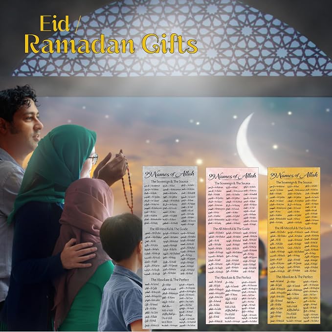 100 pcs Watercolor Cloud 99 Names of Allah Bookmark Arabic English Islamic Bookmarks Reflecting on The Names of Allah Ramadan Eid Gifts Bulk for Women Men Quran Learning