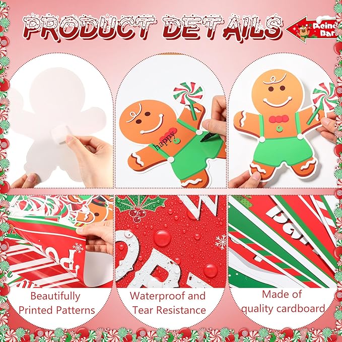 Christmas Bulletin Board Set Christmas North Pole Sign Classroom Decorations Xmas Gingerbread Candy Cane Paper Cutouts Decor for School Door Wall Winter Holiday Party Supplies
