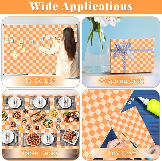 Hippie Orange Checked Bulletin Board Roll Reusable Waterproof Erasable Orange Non-Woven Fabric Bulletin Board Roll Wrinkle Resistant Background Poster for Classroom Decor Wrap DIY Crafts 15.7" x 40ft