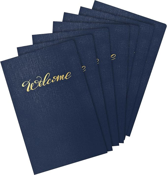 Affrolling 25 Pack 9 x 12 Inch Welcome Pocket Folders Church Visitor Welcome Folder Presentation Folder Employee File Folders for Weddings, Party, Conference, Seminars, Bar Mitzvah(Dark Blue Linen)