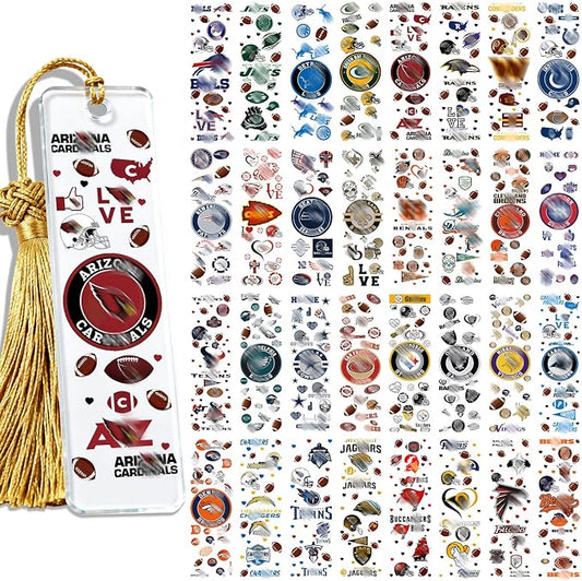 32 Pcs Rugby Football Gameday Waterproof UV DTF Bookmark Wraps, Acrylic Bookmark Blanks UV DTF Stickers, Football Team Rub on Transfers Stickers Decals for Book Lover DIY(Stickers Only)