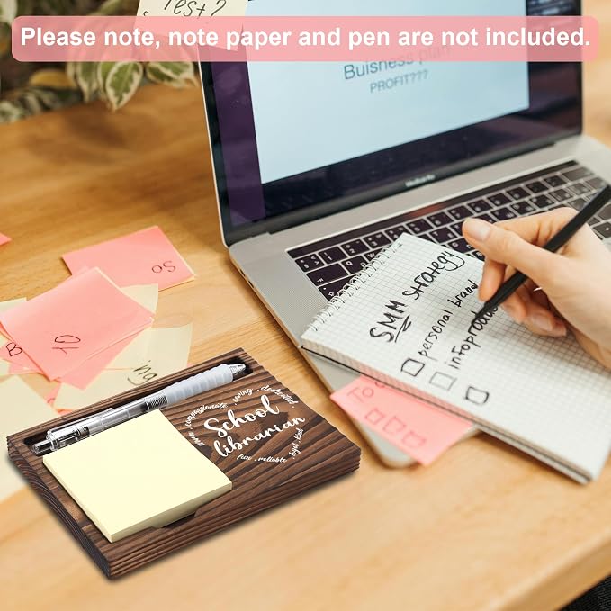 School Librarian Gifts, School Librarian Appreciation Gifts, Thank You Librarian Gifts, Sticky Note Holder, Post-it Note Dispenser for Desk, Wooden Post-it Note & Pen Holder 6.5" x 4.7" - FTA111