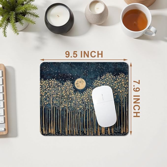 William Morris Inspired Witchy Moon Forest Mouse Pad, Vintage Botanical Nature Mouse Pad for Home Office Computer Gaming Desk Essentials, 9.5x7.9 Inch