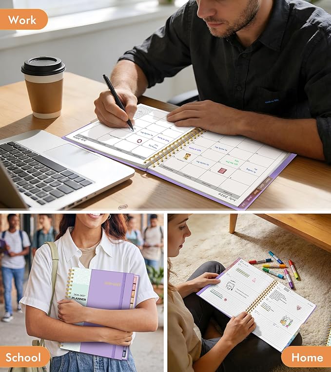Academic Planner 2026-2027, Weekly and Monthly Calendar Planner from July 2026 - June 2027, 6.1" x 8.2" A5 Large Daily Agenda Book with Tabs, Flexible Cover, College School Organizer for Student Teacher, Purple
