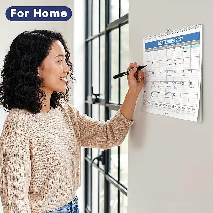 Dunwell 2026-2027 Wall Calendar 12x15 (Blue), July 2026 to December 2027, 12 x 15 Large Lined Monthly Academic Hanging Calendar, Professional Style for Home, Office, School or Organization