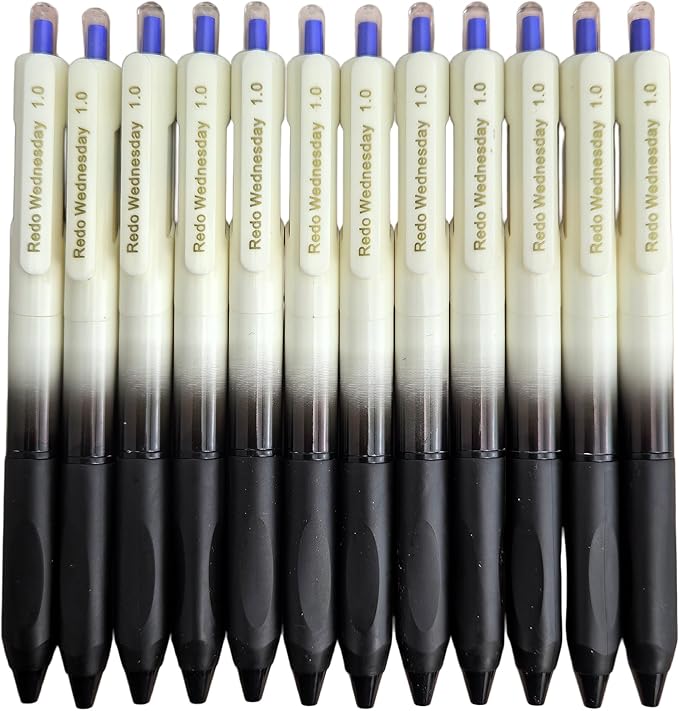 Fengtaiyuan Retractable Gel Pens, 1.0mm Bold Point Quick Dry Blue Ink, 12 Pack Gradient Black-White Barrel with Ergonomic Non-Slip Grip, Smooth Writing for Grading Highlighting Signing Office School
