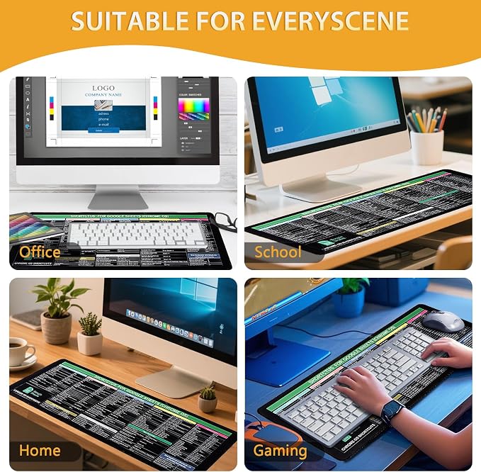 Mouse Pad with Shortcuts for Google Sheets Cheat Sheet Mousepad - Chrome OS,Large Size XL Gaming Pad for Mouse and Keyboard, High Definition Printing, Stitching,Washable, Anti Slip